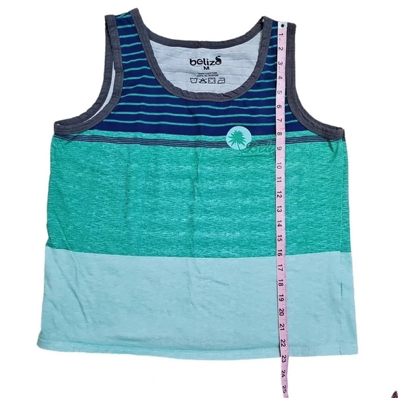 Belize Medium Retro 80's Blue Green Palm Tree Tank Top Casual Beach Y2K - Picture 6 of 6